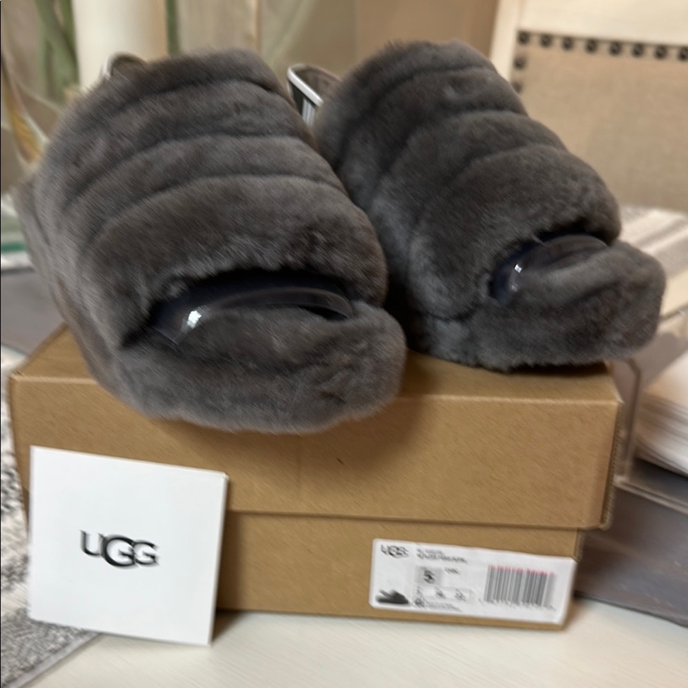 UGG Fluffy Grey Slippers